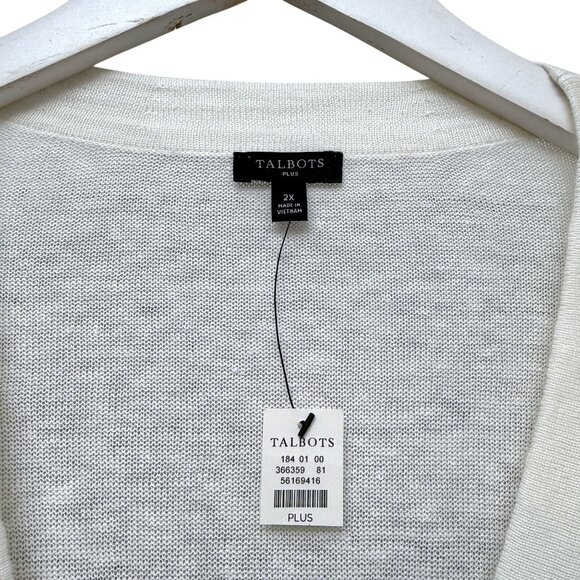 TALBOTS White Cardigan Plus Size 2X 100% Linen Knit Womens Sweater NEW - Picture 7 of 11